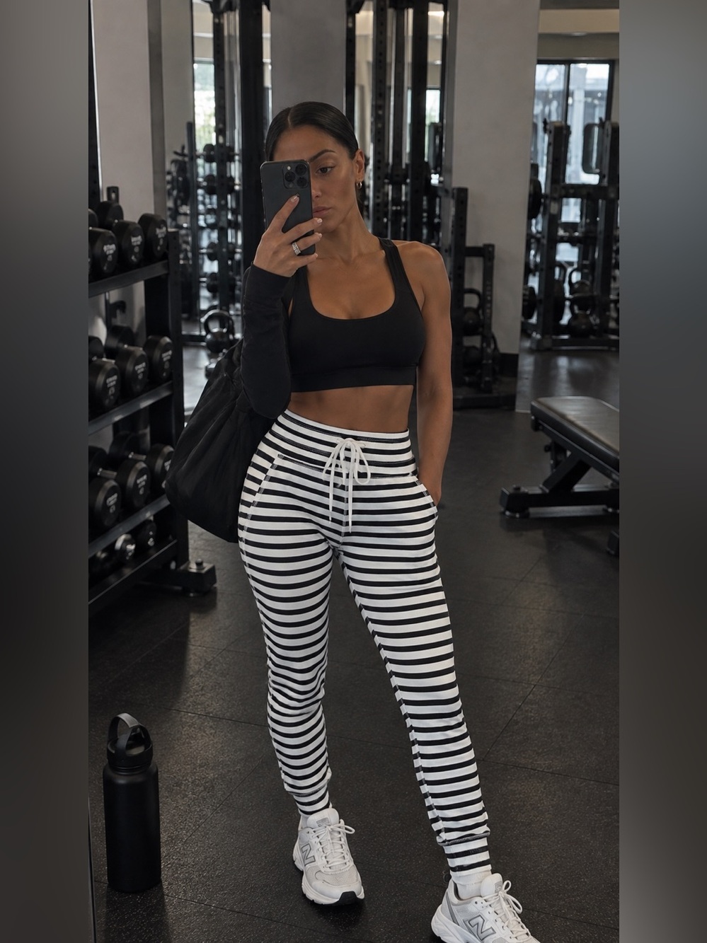 HALARA Black and White Striped Drawstring Leggings